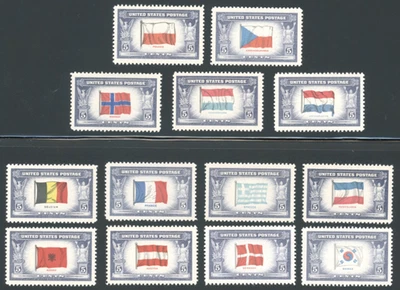 US - 1943-44 Overrun Countries Issue 5c - SC# 909-921 - 13-Singles Mint NH - Image 1 of 2