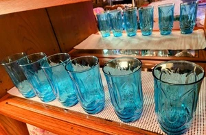 Anchor Hocking Colonial Flat Tulip Glass Set of 6 Laser Blue~Aqua 5.75” 16 oz. - Picture 1 of 13