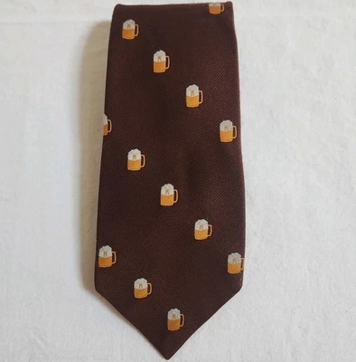 Vintage Beer Mug Neck Tie Brown Wide Necktie 70s Bar Brew Fraternity German - Image 1 of 4