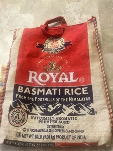 Leerer 20 Pfund Royal Basmati Reis Sackleinen Beutel mit Reißverschluss und Griffen - Bild 1 von 1