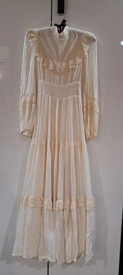 Jessica by Gunne Sax 1970s Natural Cotton Gauze Wedding Dress - Image 1 of 2