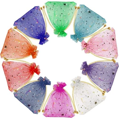 Bolsas de joyería con cordón de organza Moon Star 2,7 x 3,5 pulgadas 100 piezas color aleatorio regalo Foto 1 de 4