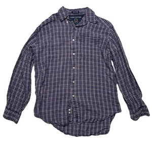 Tommy Hilfiger Men's Medium Blue Red White Long Sleeve Casual Linen Plaid Shirt - Picture 1 of 6