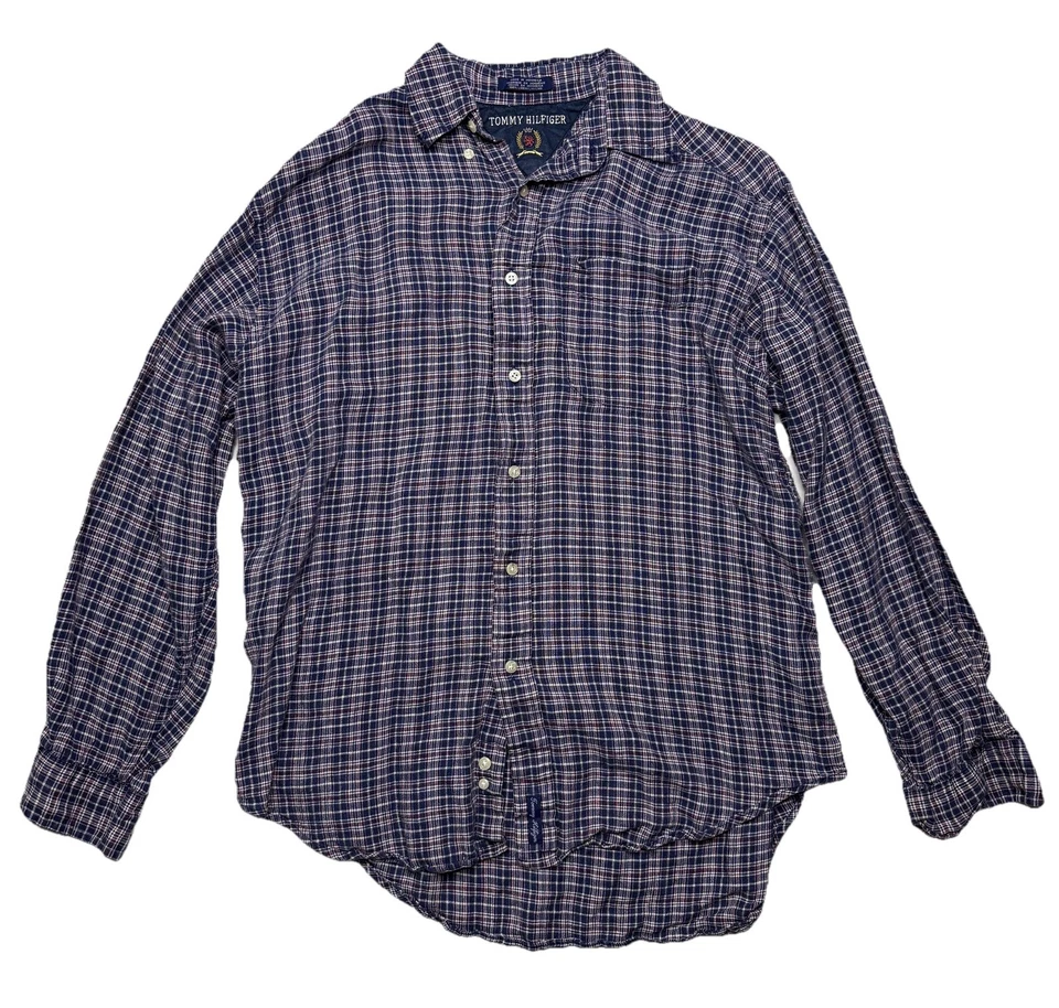 Camisa a Cuadros Tommy Hilfiger Para Hombre Mediana Azul Rojo Blanco Manga Larga Informal Lino Foto 1 de 4