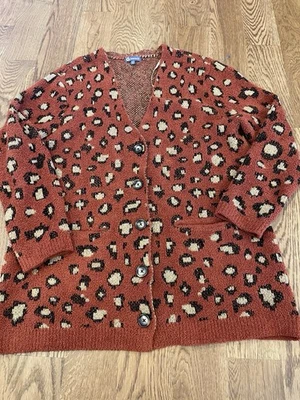 Democracy Cardigan Sweater Womens L Brown Animal Print Bold Glamour Mob Wives - Image 1 of 3