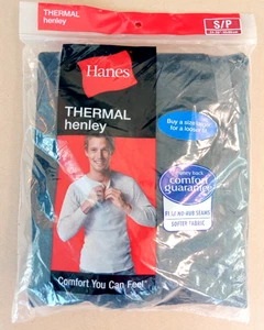 Vintage Hanes Waffelmuster Henley Thermo Hemd SCHWARZ Langarm Herren Small - Bild 1 von 5