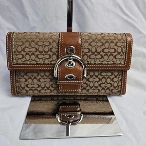 Vintage Coach Buckle Wallet Signature Brown Canvas & Leather - Picture 1 of 11