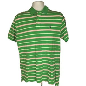 Polo Ralph Lauren Mens Polo Shirt XL Custom Pink Green Striped Pony Logo Cotton - Picture 1 of 7
