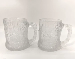 2 Flintstones McDonald's Treemendous Mug Clear Frosted Glass Cup France 1993 - Picture 1 of 15