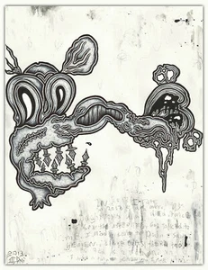 Original JUSTIN AERNI Painting outsider dark art 2012 : ABSORBED TWIN - Picture 1 of 1