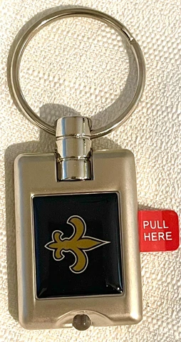New Orleans Saints Rectangle Flashlight Key Ring Evergreen Metal 3” NFL Cover