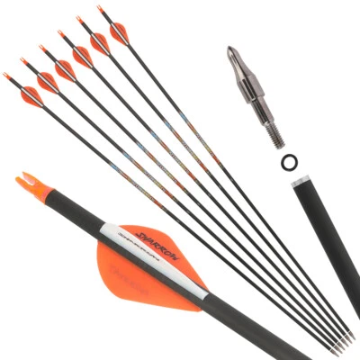 31" Pure Carbon Arrows Shaft Bow Hunting Target SP250-600 Screw Point 2" Vanes - Image 1 of 4