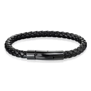 Pulsera Hombre Piel Y Cierre Plana Acero Inoxidable Negro 0101K-19CM - Imagen 1 de 1
