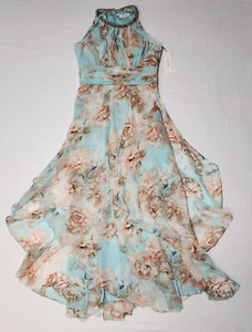 NEW Calvin Klein Halter Gown Dress Sz 8 Embellished Floral Chiffon Fairy Satin - Picture 1 of 18