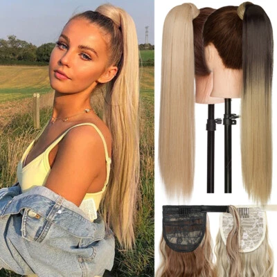 Thick Wrap Around Ponytail Clip in As Human Pony Tail Hairpiece Hair Extensions - Image 1 of 4