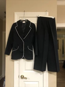 VTG Jantzen 10 Suit Jacket Pants Casual Dress Blazer Black White Piping - Picture 1 of 10