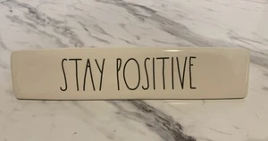 Rae Dunn STAY POSITIVE Paperweight Desk Sign Plaque Magenta Ivory White - Picture 1 of 9