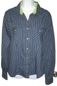 ROCKIES Western Shirt Size XXL (20) Blue Striped Lime Contrast Pearl Snaps LS - Picture 1 of 6