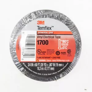 3M Temflex 1700 Premium Black Vinyl Electrical Tape Roll 3/4" x 60' - Picture 1 of 3