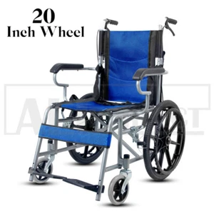 20" Blue Foldable Wheelchair Elderly and Disabled Lightweight Soft Mobility Aid - Picture 1 of 15