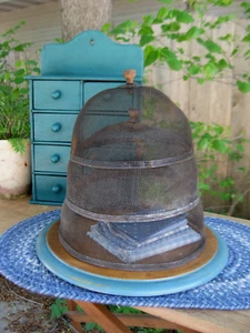 Set of 3 True Antique Wire Mesh Shoofly Food Covers Screens Wood Knobs - Picture 1 of 18
