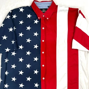 Camicia REDHEAD con bottoni bandiera americana uomo XL stelle e righe patriottica USA - Foto 1 di 21