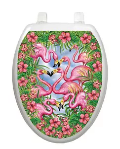 Flamingo Fancy Birds Toilet Tattoos Vinyl Lid Cover Decor Removable Reusable - Picture 1 of 2