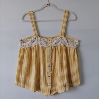 Camiseta sin mangas a rayas sin mangas con botones cuello cuadrado amarillo sombra de ojos para mujer talla L Foto 1 de 4