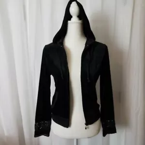 BCBCMaxAzria schwarze Samtjacke bestickt Ärmelmanschette voller Reißverschluss - Bild 1 von 8