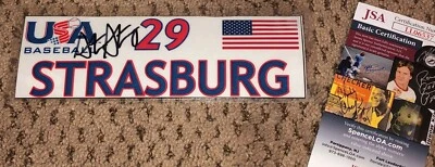 STEPHEN STRASBURG SIGNED LOCKER TAG JSA AUTOGRAPH USA BASEBALL OLYMPICS 2.5X8 - Image 1 of 2