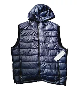 CALVIN KLEIN Men`s Hooded Down Puffer Vest Water resistant Size 2XL Navy - Picture 1 of 4