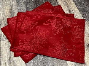 Juego de 4 manteles individuales navideños St Nicholas Square rojo Poinsetta (R81) - Imagen 1 de 1