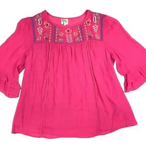 Blusa Campesina Rosa Figo y Flor Bordada Top Manga 3/4 Para Mujer 2X Boho - Imagen 1 de 16