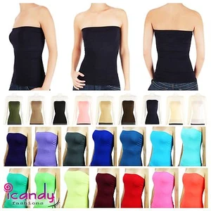 Strapless Seamless Ribbed Bandeau Basic Long Layering Stretch Tube Top - Picture 1 of 26