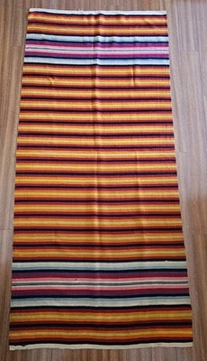 Vintage Hand Woven Rug 6.8" x 3'Wool? Cotton Kilim Runner Striped Multi - Image 1 of 4