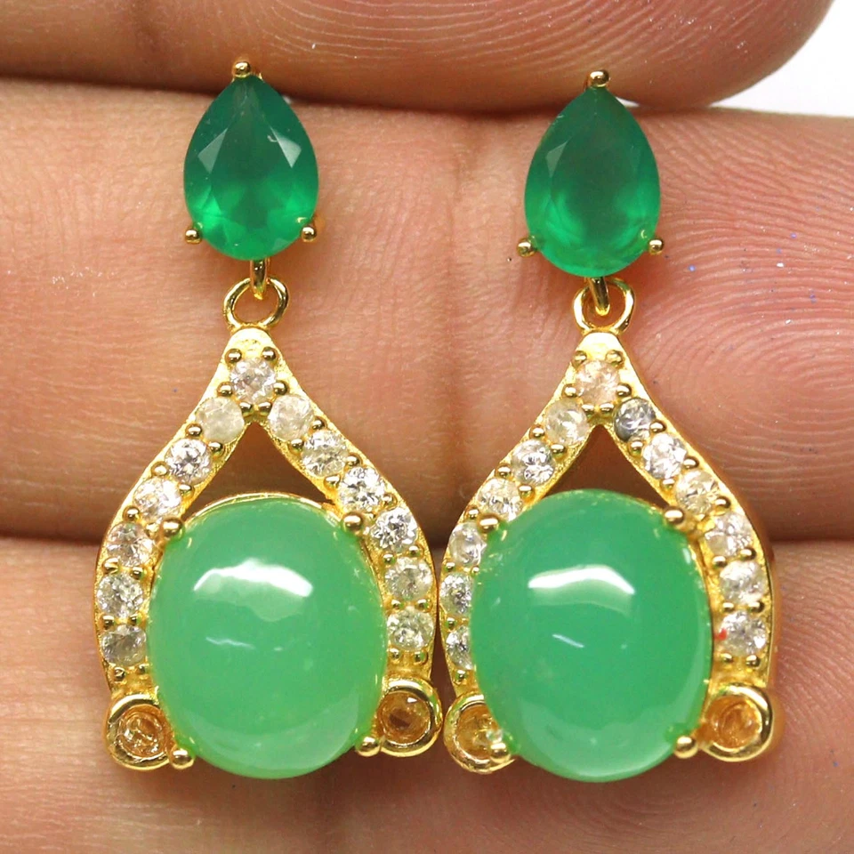 Giff For Her Plata 925 9 x 11 mm. Pendientes de crisoprasa verde, ágata y circón Foto 1 de 4