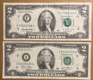 3 US TWO-DOLLAR BILLS, w/ Wear....1995, 2003 & 2013 - Picture 1 of 7