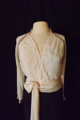 OFF WHITE Camicia ARMANI EXCHANGE Off White Cloud 100% seta perline cravatta davanti PICCOLA NUOVA CON ETICHETTE