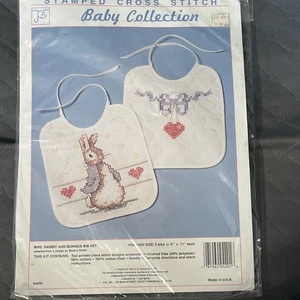 JCA Baby Collection Stamped Cross Stitch Peter Mrs. Rabbit & Bunnies Bib Kit - Picture 1 of 5