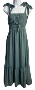 Peasant Cottage Maxi Dress S Green Ruffled Tiered Prairie Boho Beachy Coastal - Picture 1 of 13