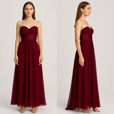 Vestido formal plisado sin tirantes rojo Bill Levkoff talla 12 vestido de dama de honor graduación Foto 1 de 4