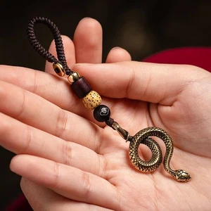 Chinese Zodiac Brass Snake Lucky Pendant Keychain Car Key Ring Accessories-! - Picture 1 of 6