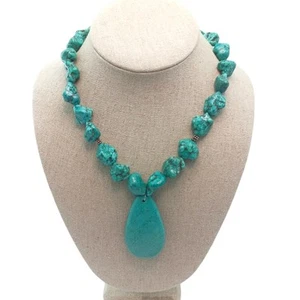 Tear Drop Turquoise Stone Statement Necklace Beaded 925 Boho Southwestern - Picture 1 of 7
