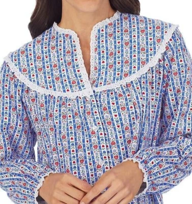 NWT Lanz of Salzburg BLUE Tyrolean FLANNEL Hearts/Flowers Nightgown L POCKETS - Image 1 of 4