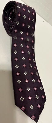 Black Brown 1826 Men's Necktie Tie Silk Wool Cotton Blend Brown w/Red&White 60” - Image 1 of 4