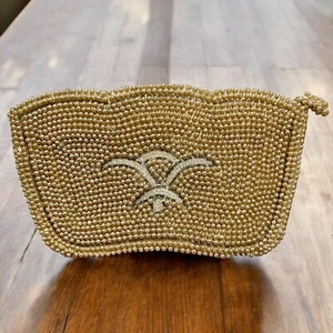 Vintage Beaded Clutch Handbag Purse French Inspired Art Deco Design Satin Lined - Picture 1 of 14