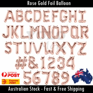ROSE GOLD FOIL BALLOON LETTERS NUMBERS 16"/ 41CM BIRTHDAY PARTY WEDDING AUS - Picture 1 of 11