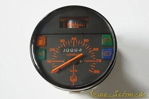 VESPA Tacho - 80 km/h / Ø 105mm - PK 50-125 / S / XL - Tachometer Schwarz Orange - Bild 1 von 2