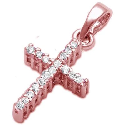 Покрытый розовым золотом круглый кубический циркониевый крест серебро 925 пробы кулон - Изображение 1 из 2