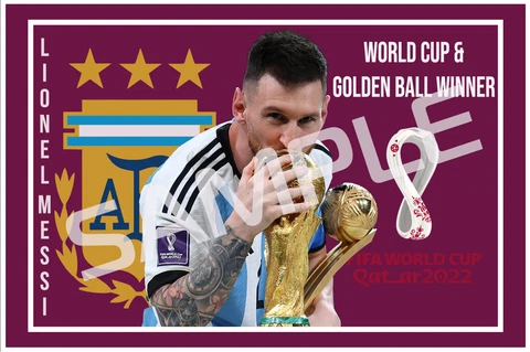 Qatar 2022 Lionel Messi World Cup and Golden Ball Winner Poster  18x12 Inches Cover